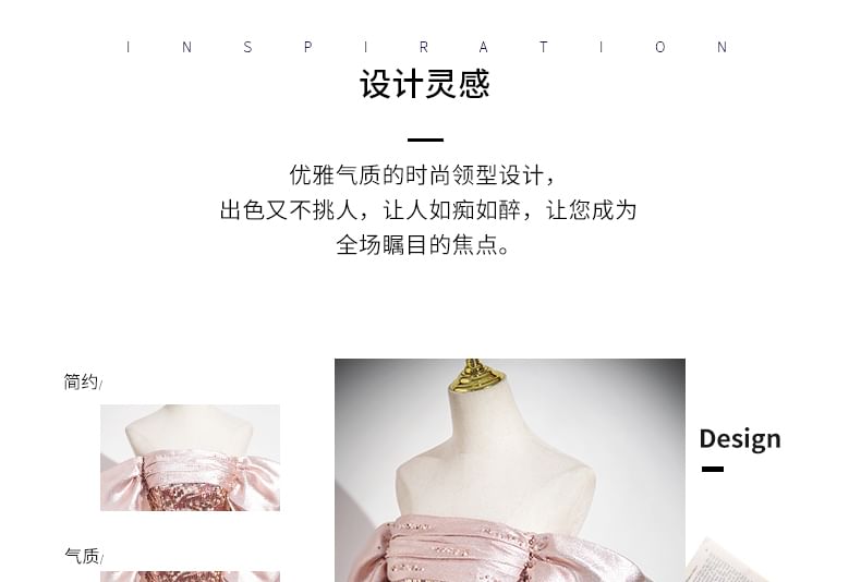 Evening Shoulder Bow Panel Gown Off Trumpet Sequin Sleeveless