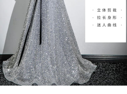 A-Line Neck Sweetheart Sequin Evening Puff Bow Sleeve Gown