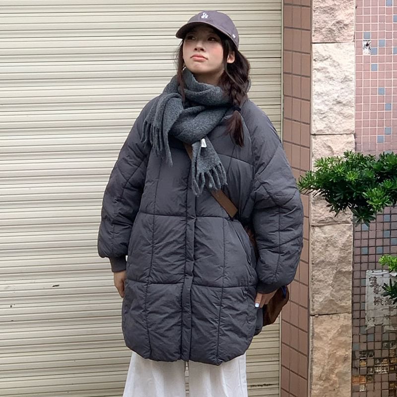 Plain Zip-Up Puffer Coat