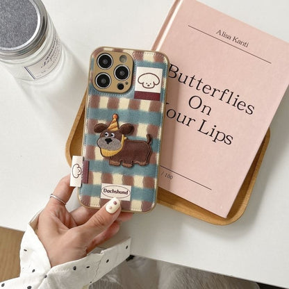 Dog Applique Faux Leather Phone Case