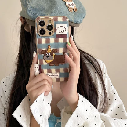 Dog Applique Faux Leather Phone Case