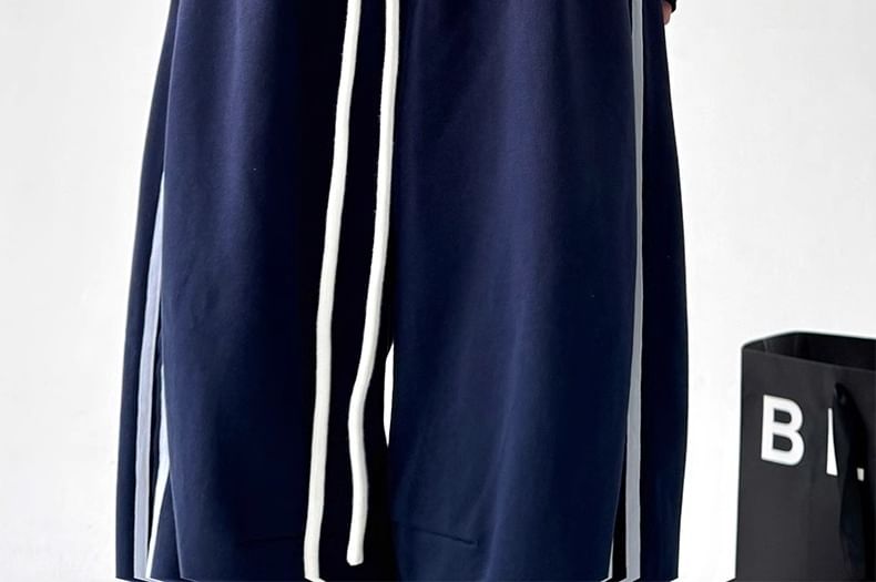 Low Waist Ruffled-Trim Striped Loose-Fit Wide-Leg Sweatpants