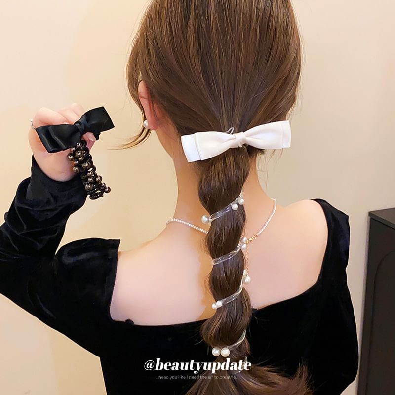 Hair Bow Pearl Faux Tie