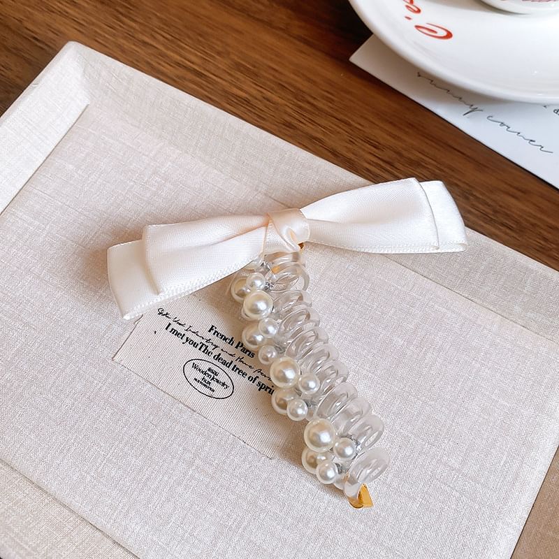 Hair Bow Pearl Faux Tie