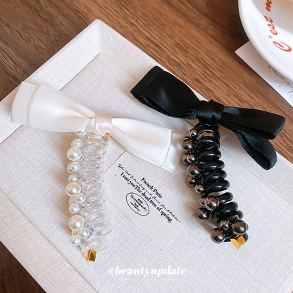 Hair Bow Pearl Faux Tie