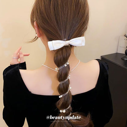 Hair Bow Pearl Faux Tie