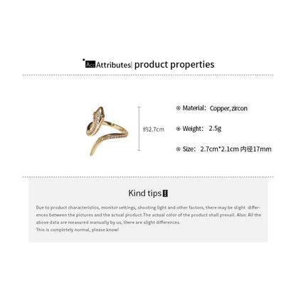 Snake Rhinestone Open Ring