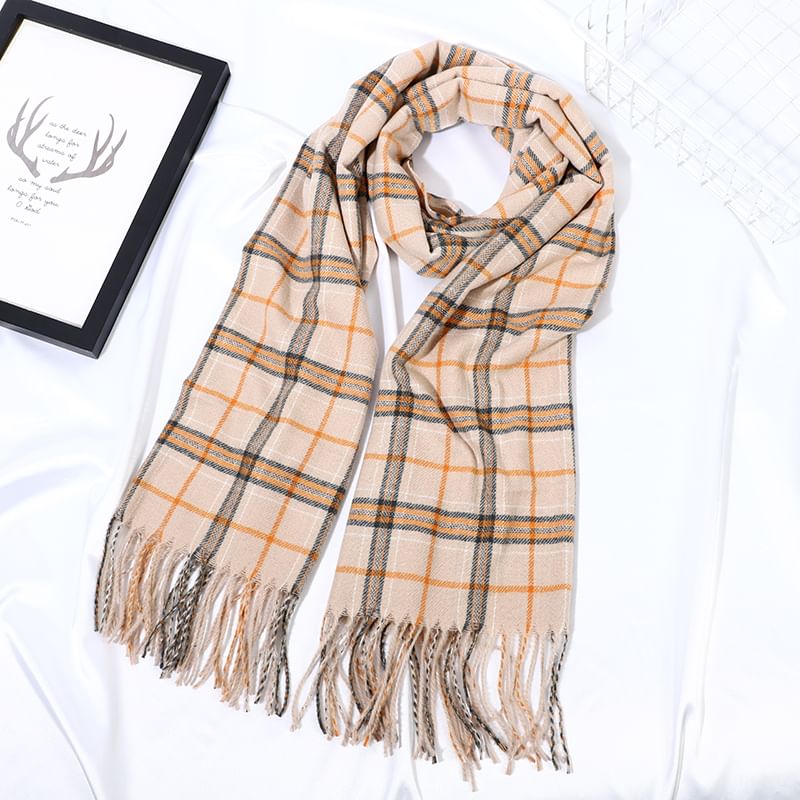 Plaid Fringe Scarf