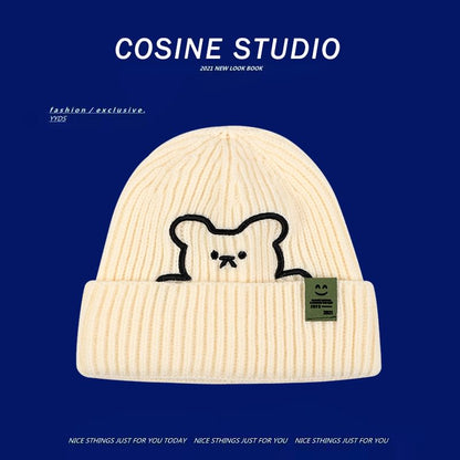 Bear Embroidered / Plain Beanie