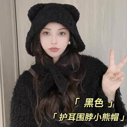 Plain Bear Ear Hooded Scarf