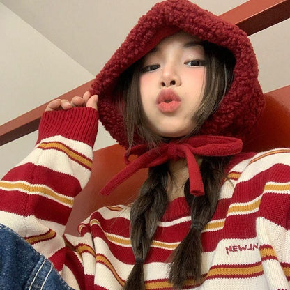 Plain Fleece Tie-Up Hat / Cable Knit Beanie