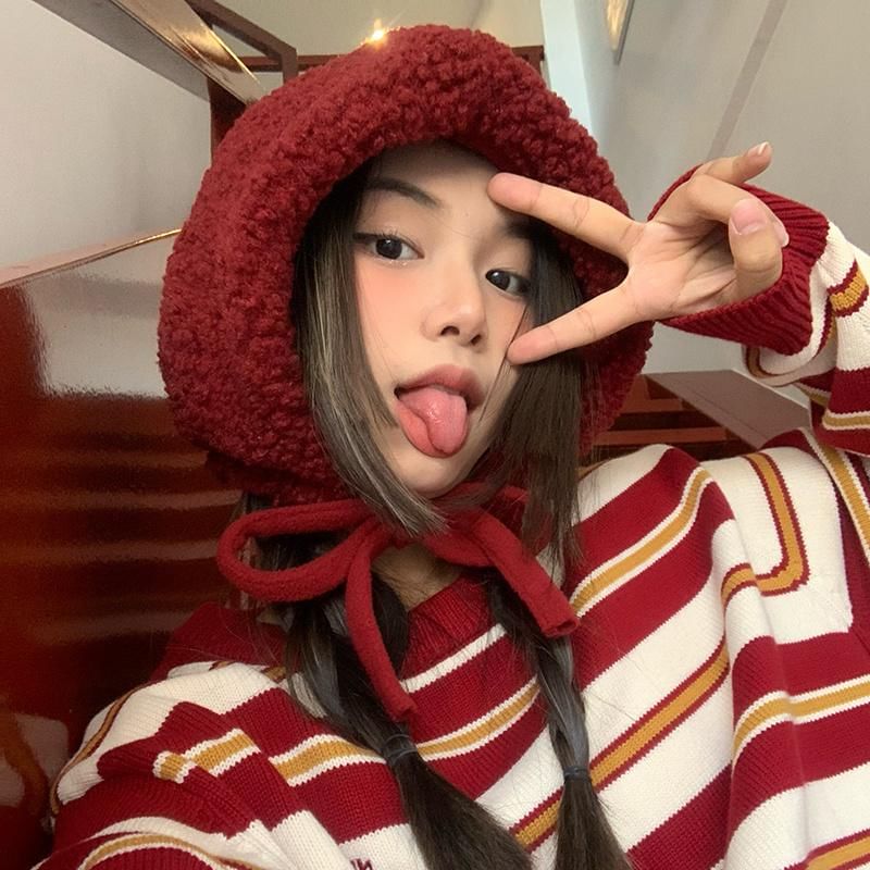 Plain Fleece Tie-Up Hat / Cable Knit Beanie