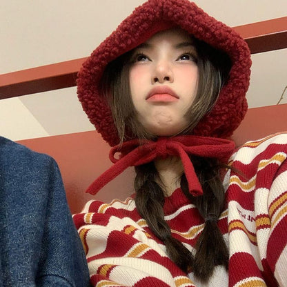 Plain Fleece Tie-Up Hat / Cable Knit Beanie