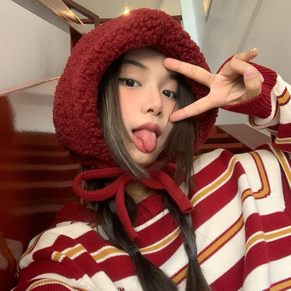 Plain Fleece Tie-Up Hat / Cable Knit Beanie