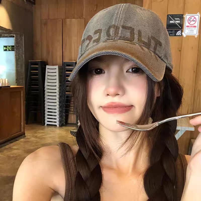 Lettering Print Washed / Plain Baseball Cap