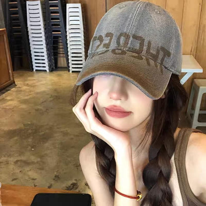 Lettering Print Washed / Plain Baseball Cap