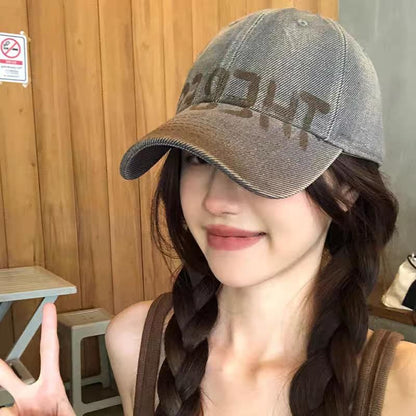 Lettering Print Washed / Plain Baseball Cap