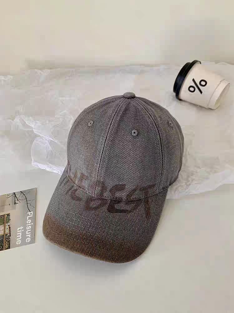 Lettering Print Washed / Plain Baseball Cap