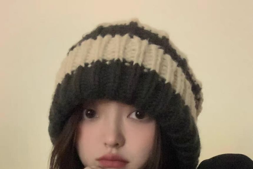 Striped / Plain Ribbed Beanie