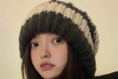 Striped / Plain Ribbed Beanie