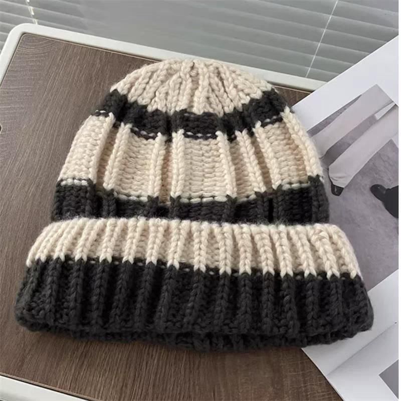 Striped / Plain Ribbed Beanie