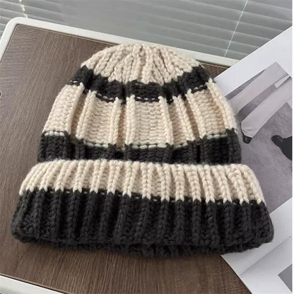 Striped / Plain Ribbed Beanie
