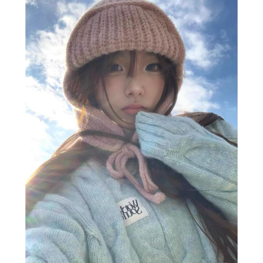 Plain Knit Balaclava / Bear Fluffy Hat