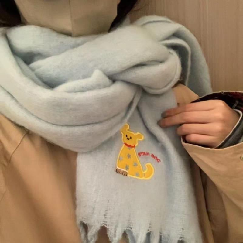 Dog Applique / Plaid Scarf