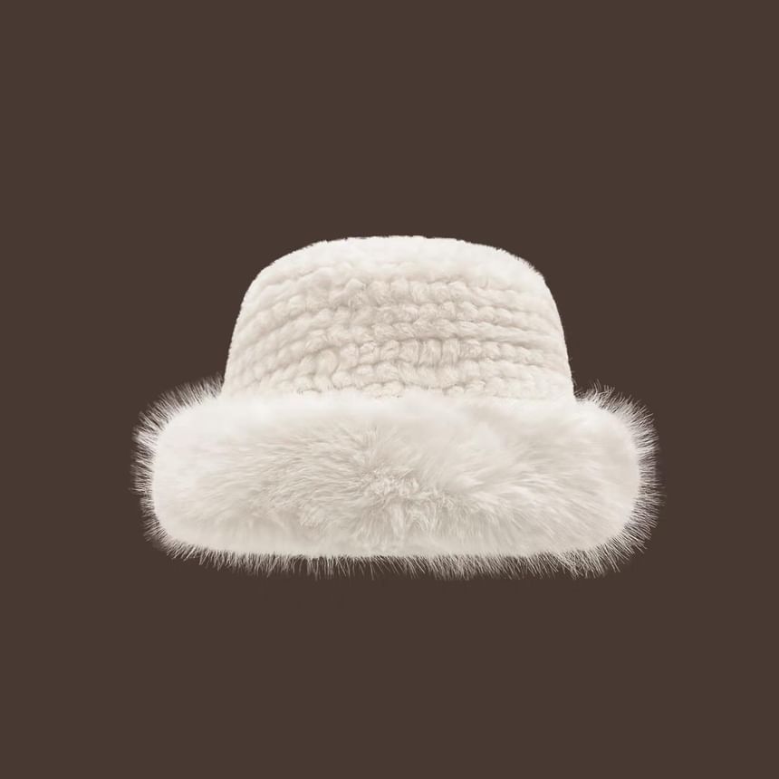 Panel Faux Leather Trapper Hat / Plain Panel Fluffy Hat