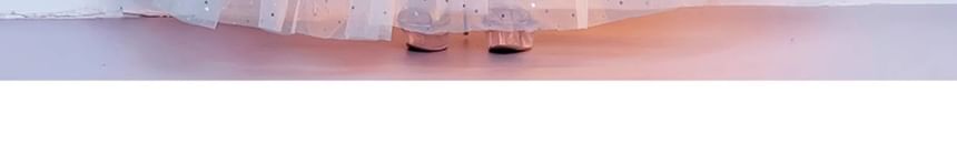 Elbow-Sleeve Flower Embroidered Gradient Sequin A-Line Evening Gown