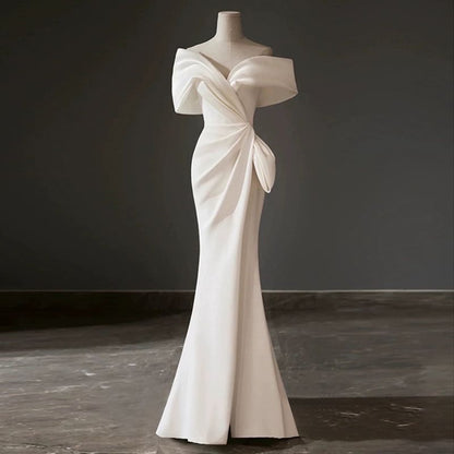 Cold-Shoulder Plain Mermaid Evening Gown