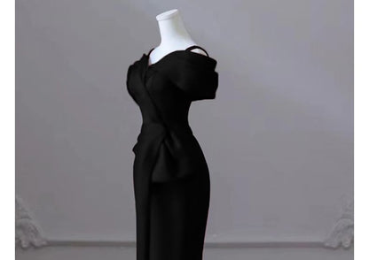 Cold-Shoulder Plain Mermaid Evening Gown