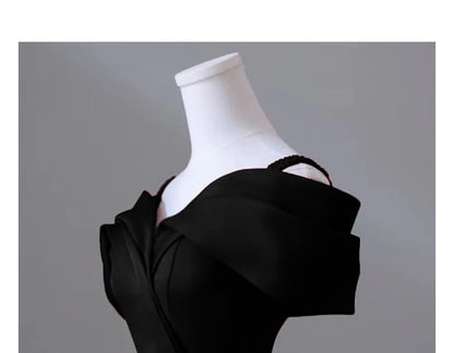 Cold-Shoulder Plain Mermaid Evening Gown