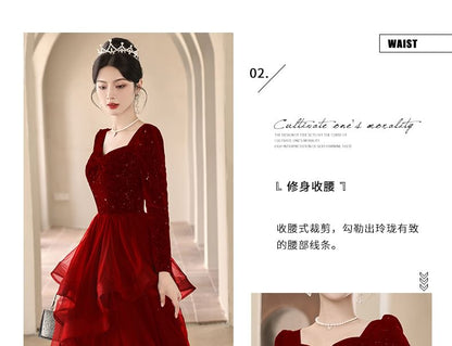 Sequin Ruffle A-Line Evening Gown
