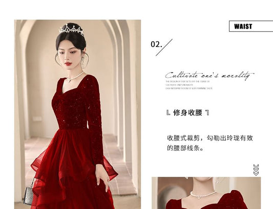 Sequin Ruffle A-Line Evening Gown