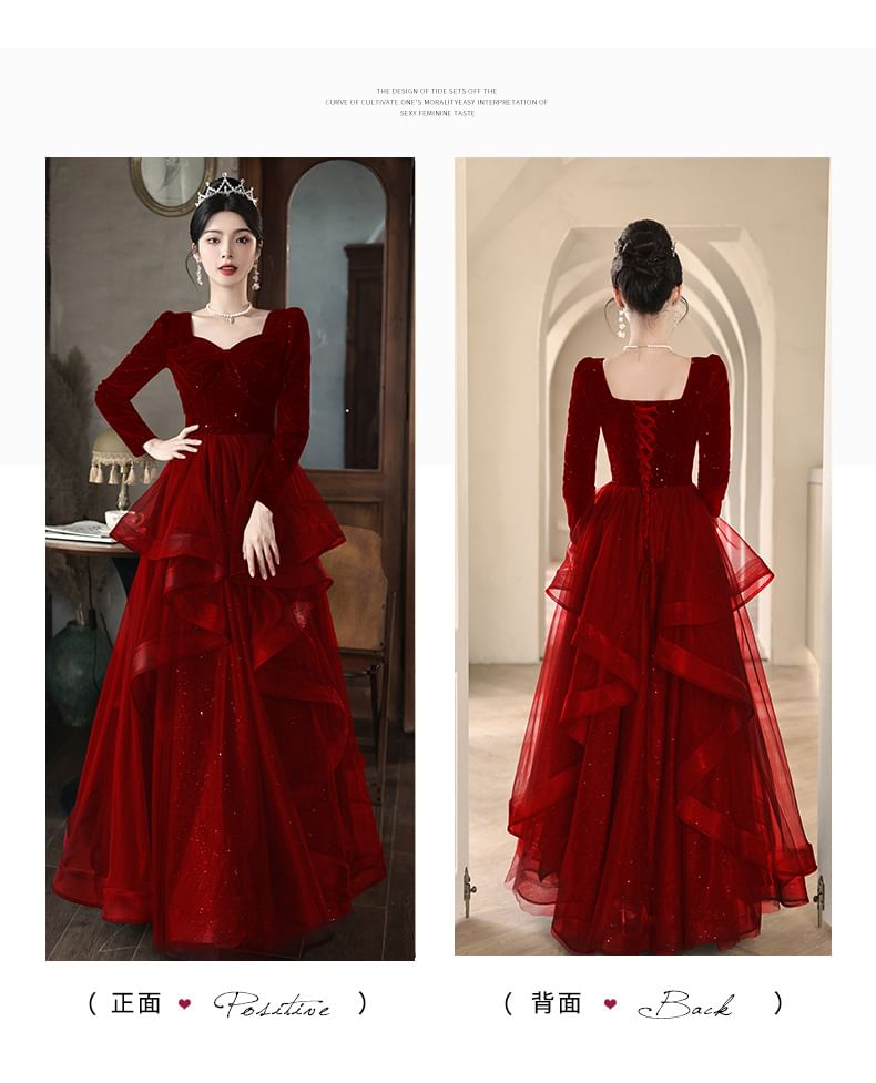 Sequin A-Line Gown Evening Ruffle