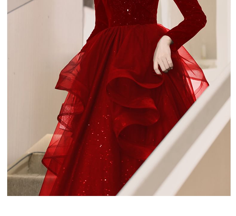 Sequin A-Line Gown Evening Ruffle