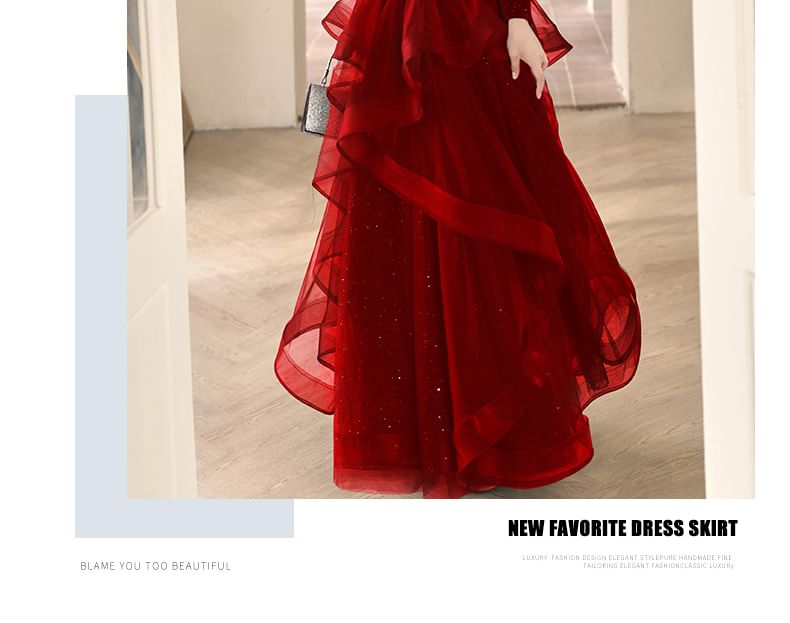 Sequin A-Line Gown Evening Ruffle