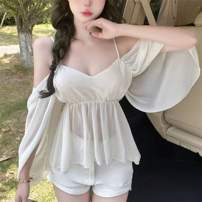 Cold-Shoulder Plain Blouse