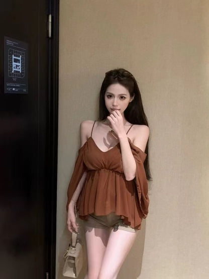 Cold-Shoulder Plain Blouse