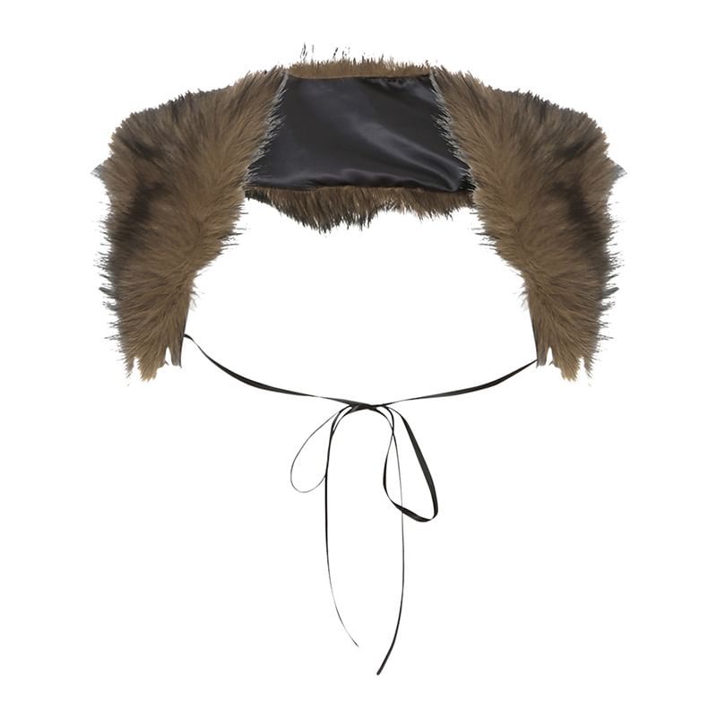 Sleeveless Leopard Print Lace-Up Top / Faux Fur Shrug