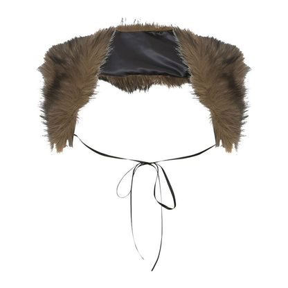 Sleeveless Leopard Print Lace-Up Top / Faux Fur Shrug