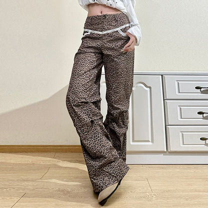 Pants Rise Wide Leopard High Leg