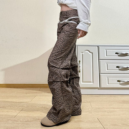 Pants Rise Wide Leopard High Leg