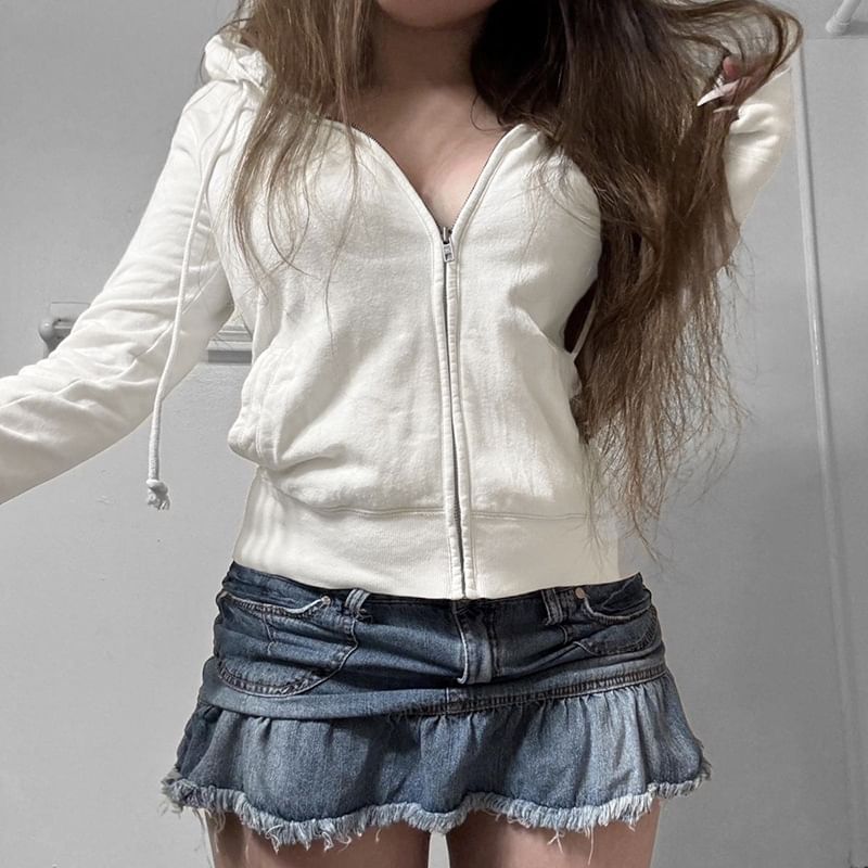 Up Drawstring Numbering Zip Hoodie