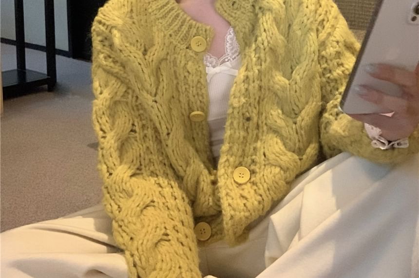 Cable Knit Cardigan, Drawstring Pants & Lace Cami Set
