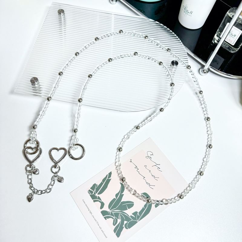 Faux Crystal Heart Buckled Alloy Phone Lanyard