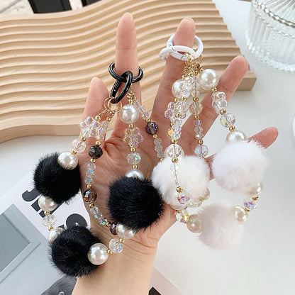 Pom Pom Faux Pearl Layered Phone Strap