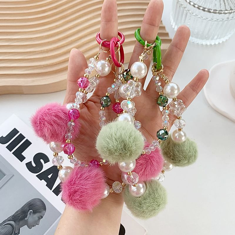 Pom Pom Faux Pearl Layered Phone Strap