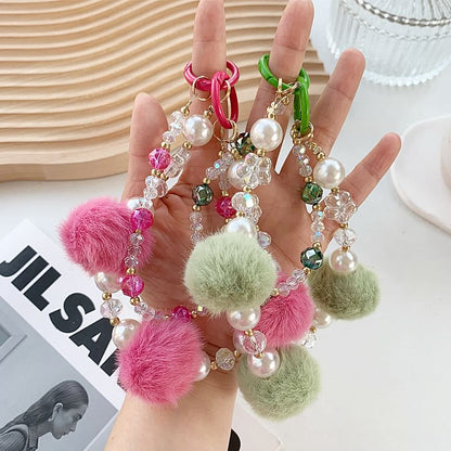Pom Pom Faux Pearl Layered Phone Strap